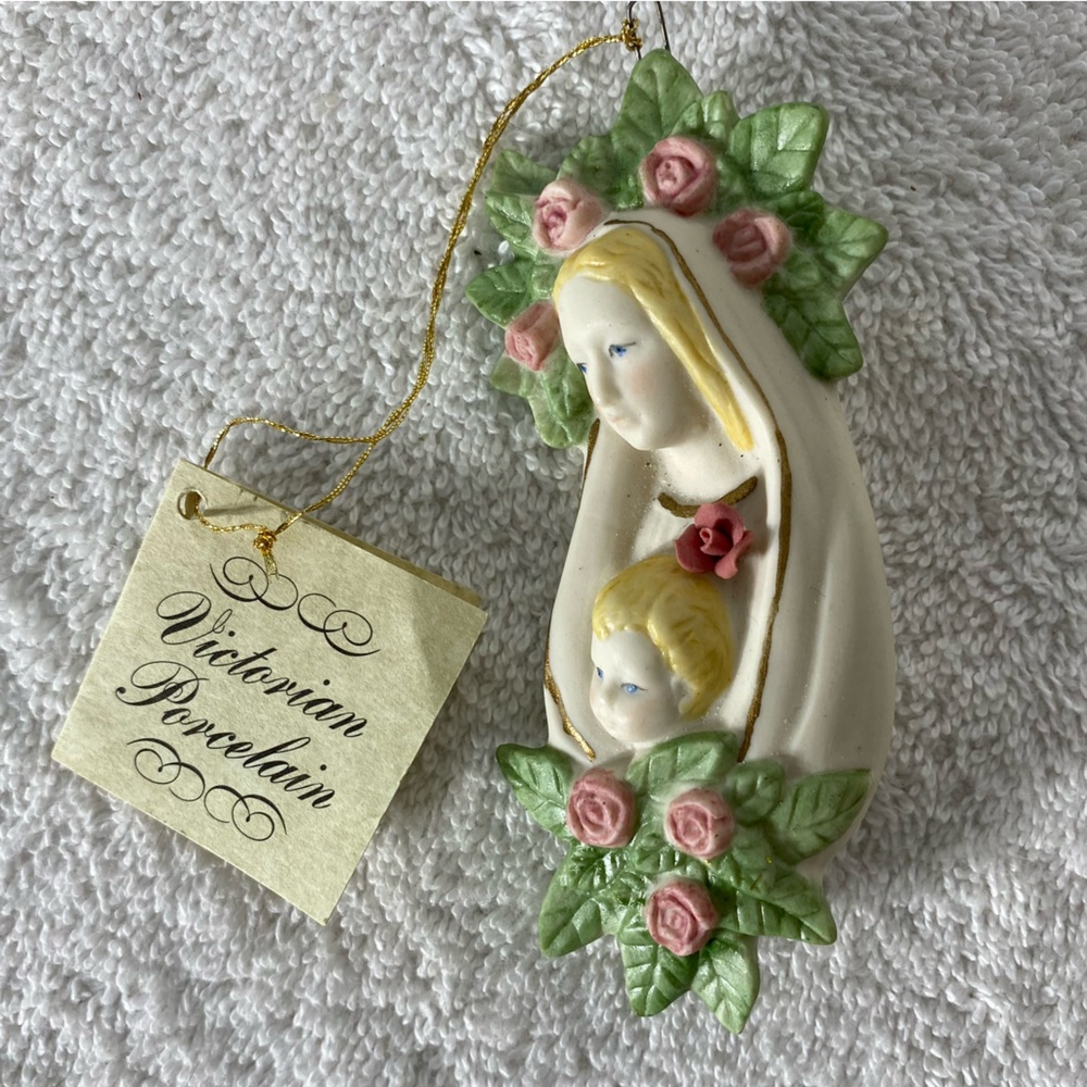 5/$35 Vintage Victorian Porcelain Virgin Mary Baby Jesus Christmas Tree Ornament